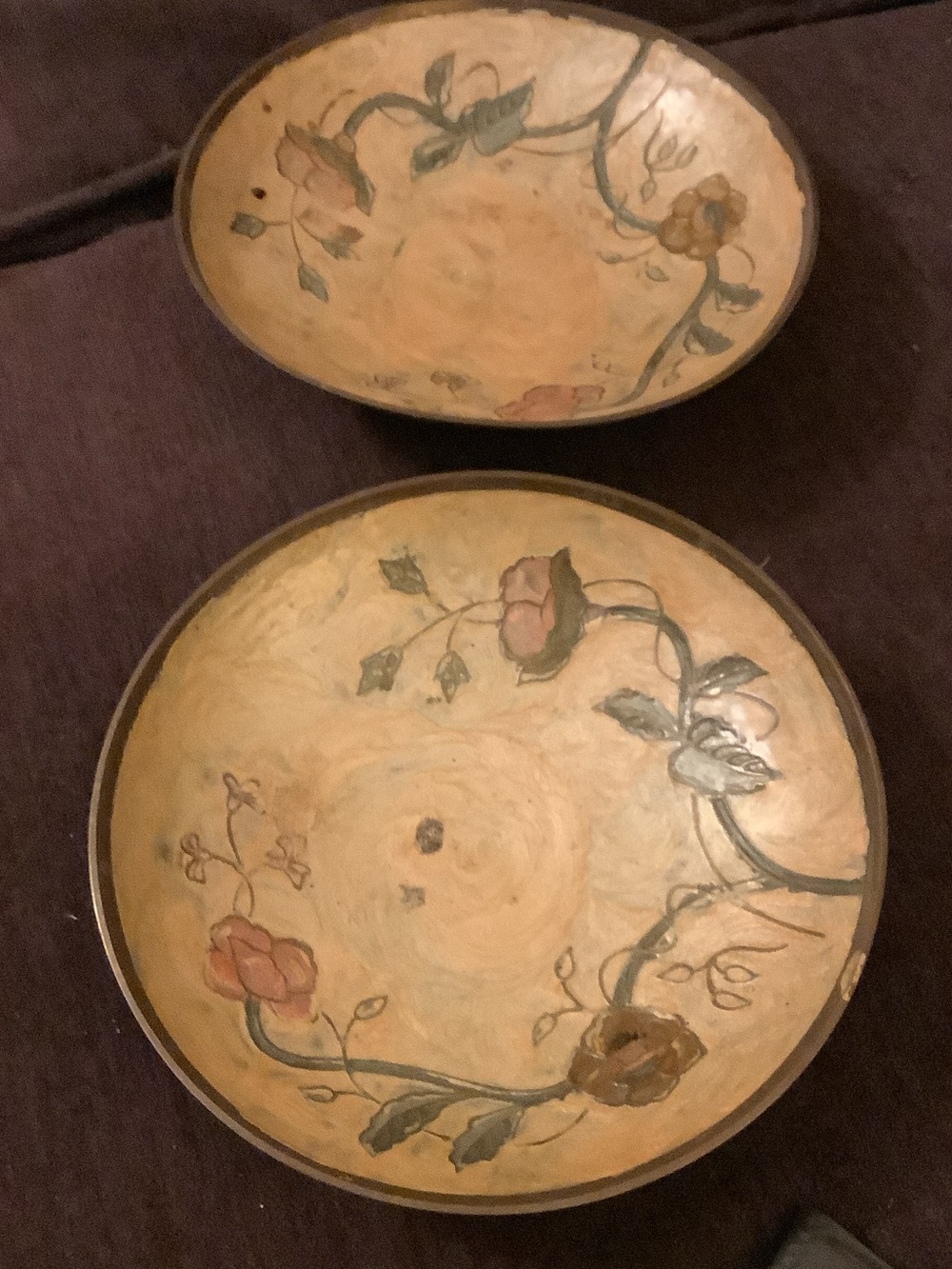 Vintage Brass Cloisonné World Decorative Bowl Centerpiece Floral